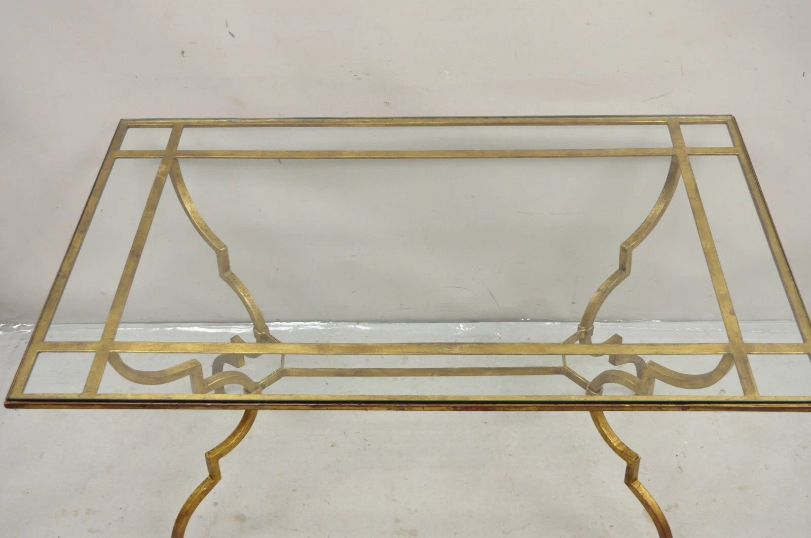 Vintage Italian Hollywood Regency Iron Gold Gilt Lattice Dining Set - 7 Pc Set