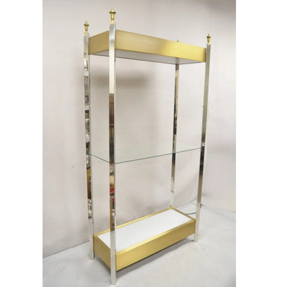 Vintage Mid Century Modern Lighted Chrome & Brass Etagere Display Shelf Curio