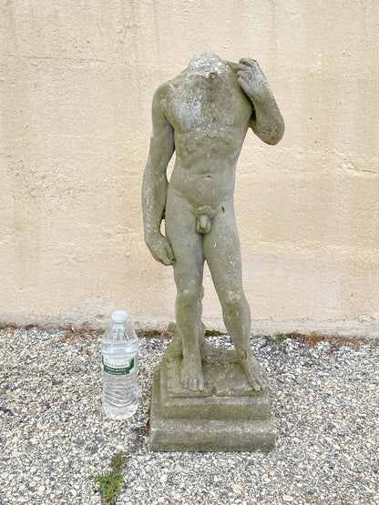 Antique Cast Stone Concrete Small 24" Nude Garden Statue Sculpture of David