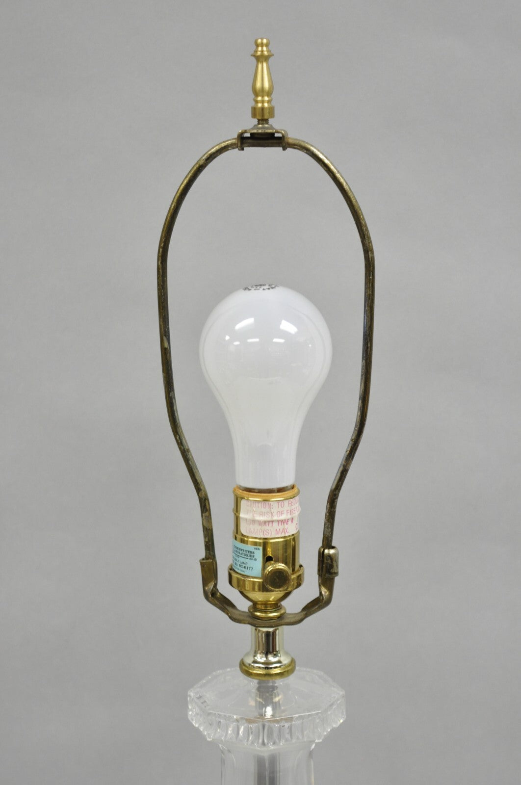 Vintage Ethan Allen Empire Style Glass Column Brass Base Table Lamp