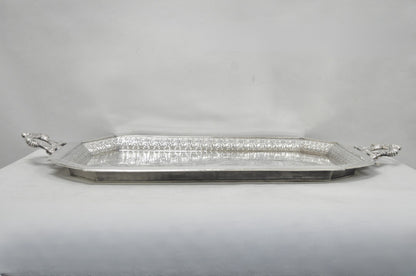 Antique Rogers Smith & Co Art Nouveau Large Silver Plated Crane Bird Etched Tray