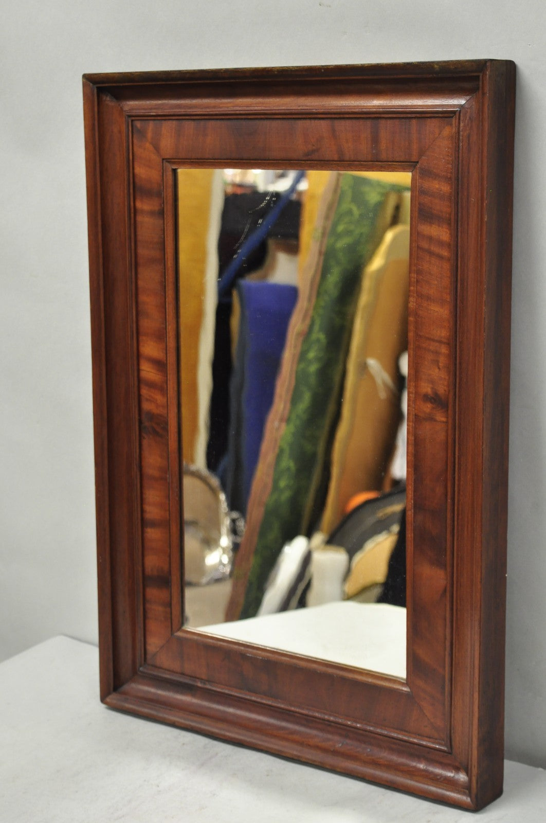 Antique American Empire Crotch Mahogany Wood Frame Rectangular Wall Mirror