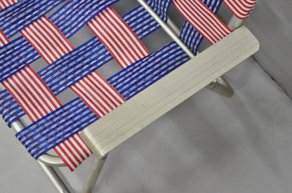 Vintage Childs Size American Flag Webbing Folding Aluminum Lawn Chair Loveseat