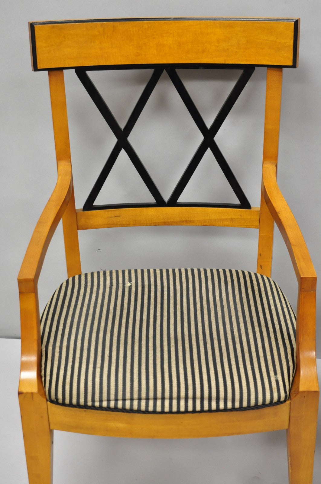 Biedermeier Empire Style Maple Wood Double X Back Dining Room Chairs - Set of 6