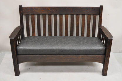 Antique Arts & Crafts Mission Oak Stickley Style 14 Slatted Bench Settee Sofa