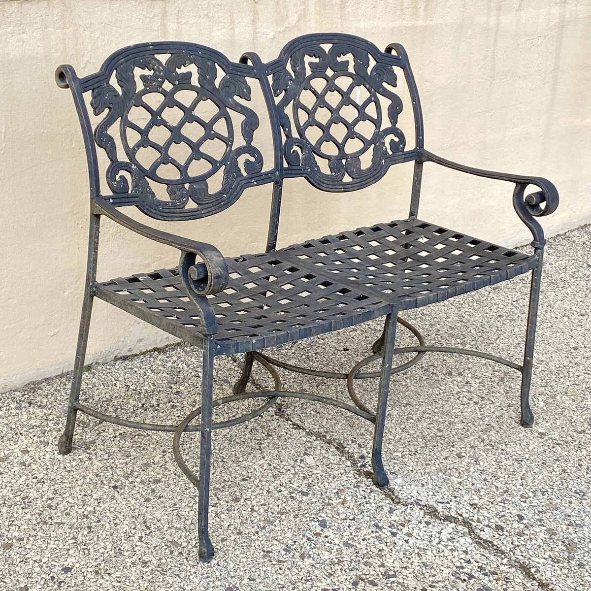 Tuscan Mediterranean Style Cast Aluminum Garden Patio Settee Loveseat Bench