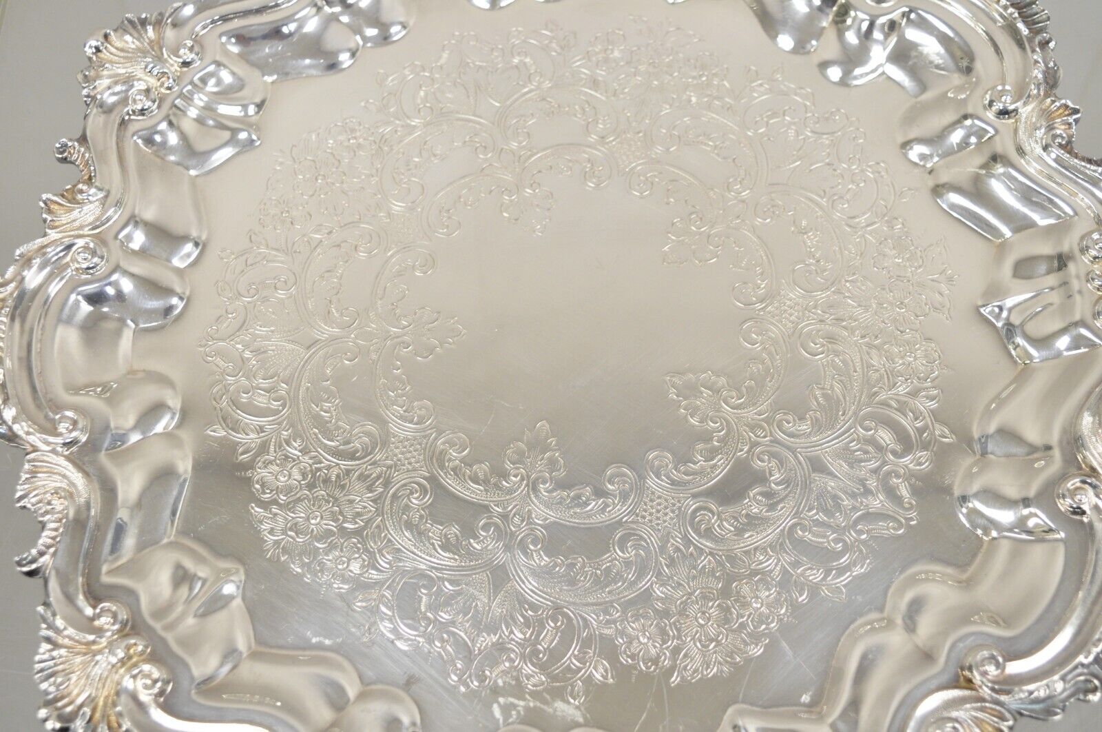 Vintage "Silver by Sacks" Victorian Style Silver Plated Scalloped Round Tray