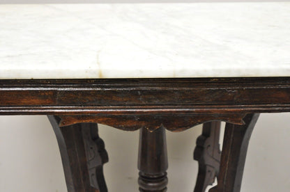 Antique Eastlake Victorian Marble Top Walnut Parlor Accent Side Table