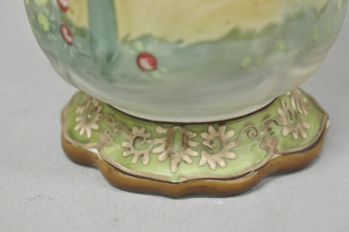 Antique Nippon Hand Painted Porcelain Moriage Twin Handle Countryside Scene Vase