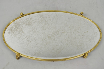 Vintage Hollywood Regency Gold Maiden Bust Oval Beveled Glass Mirror Vanity Tray