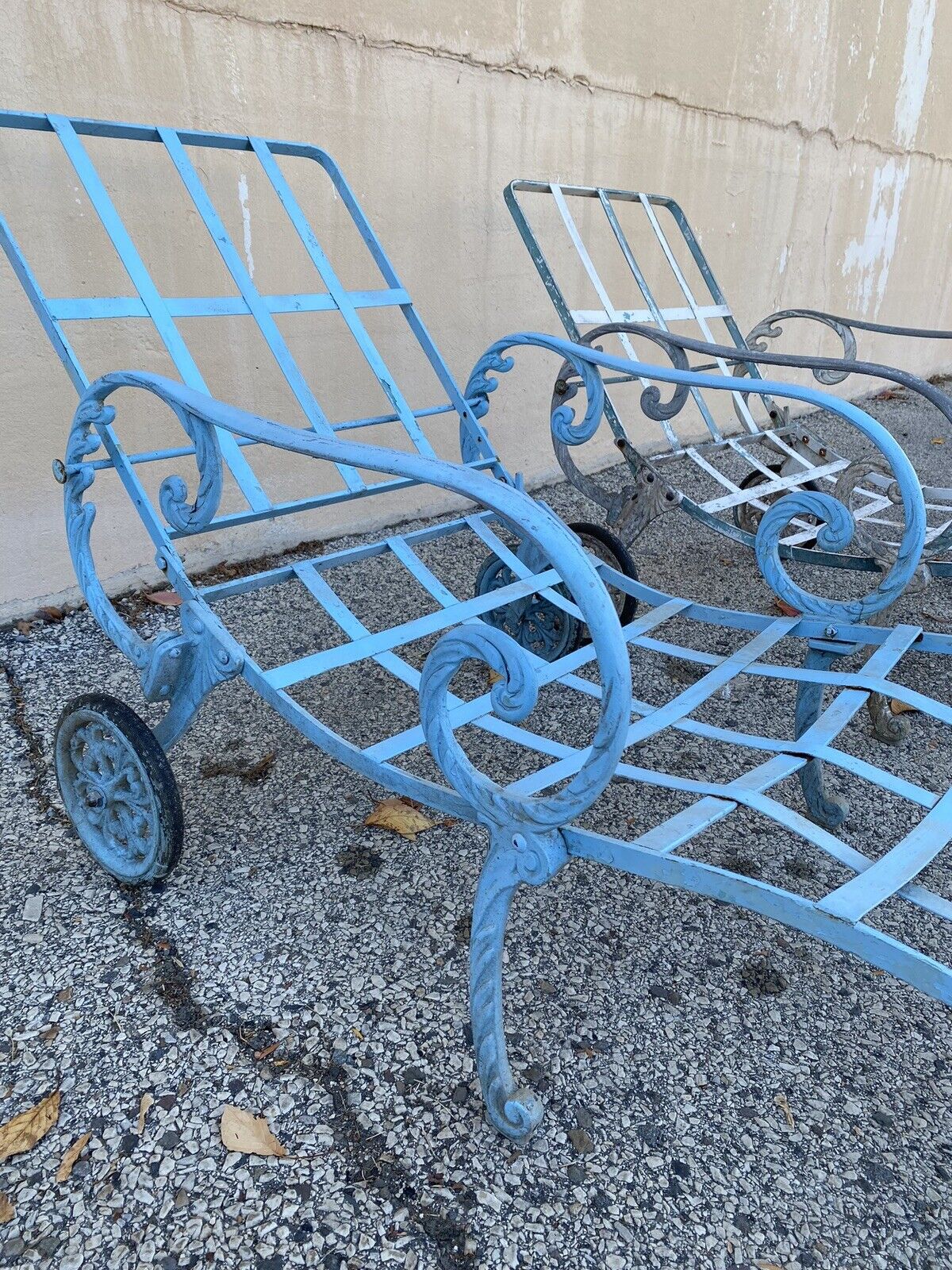 Vintage Molla Cast Aluminum Hollywood Regency Pool Patio Chaise Lounge - a Pair