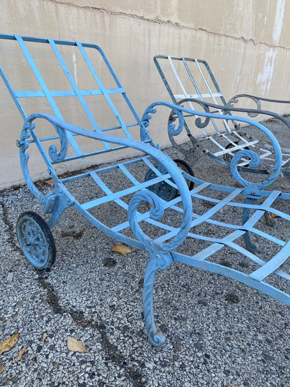 Vintage Molla Cast Aluminum Hollywood Regency Pool Patio Chaise Lounge - a Pair