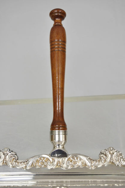 Vintage Poole Silver Co Victorian Silver Plated Serving Platter w/ Wooden Handle