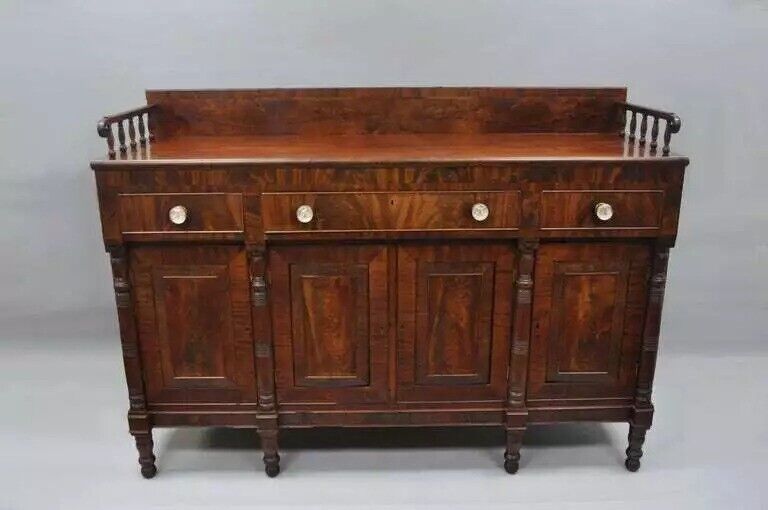 Antique 19th C. American Empire Crotch Flame Mahogany Sideboard Buffet