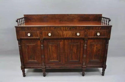 Antique 19th C. American Empire Crotch Flame Mahogany Sideboard Buffet