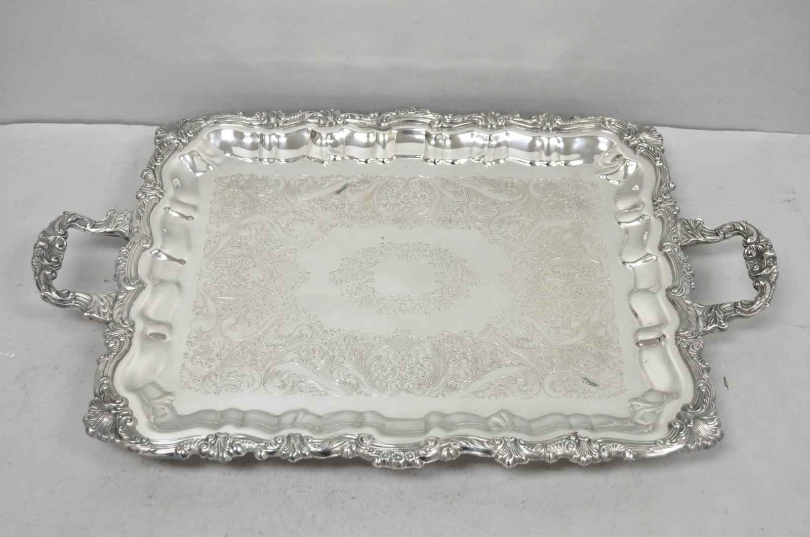 Vintage English Victorian Silver Plated Twin Handle Bar Serving Platter Tray