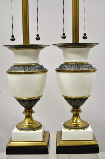 Stiffel Italian Regency Large Porcelain Urn Brass Finish Tall Table Lamps - Pair