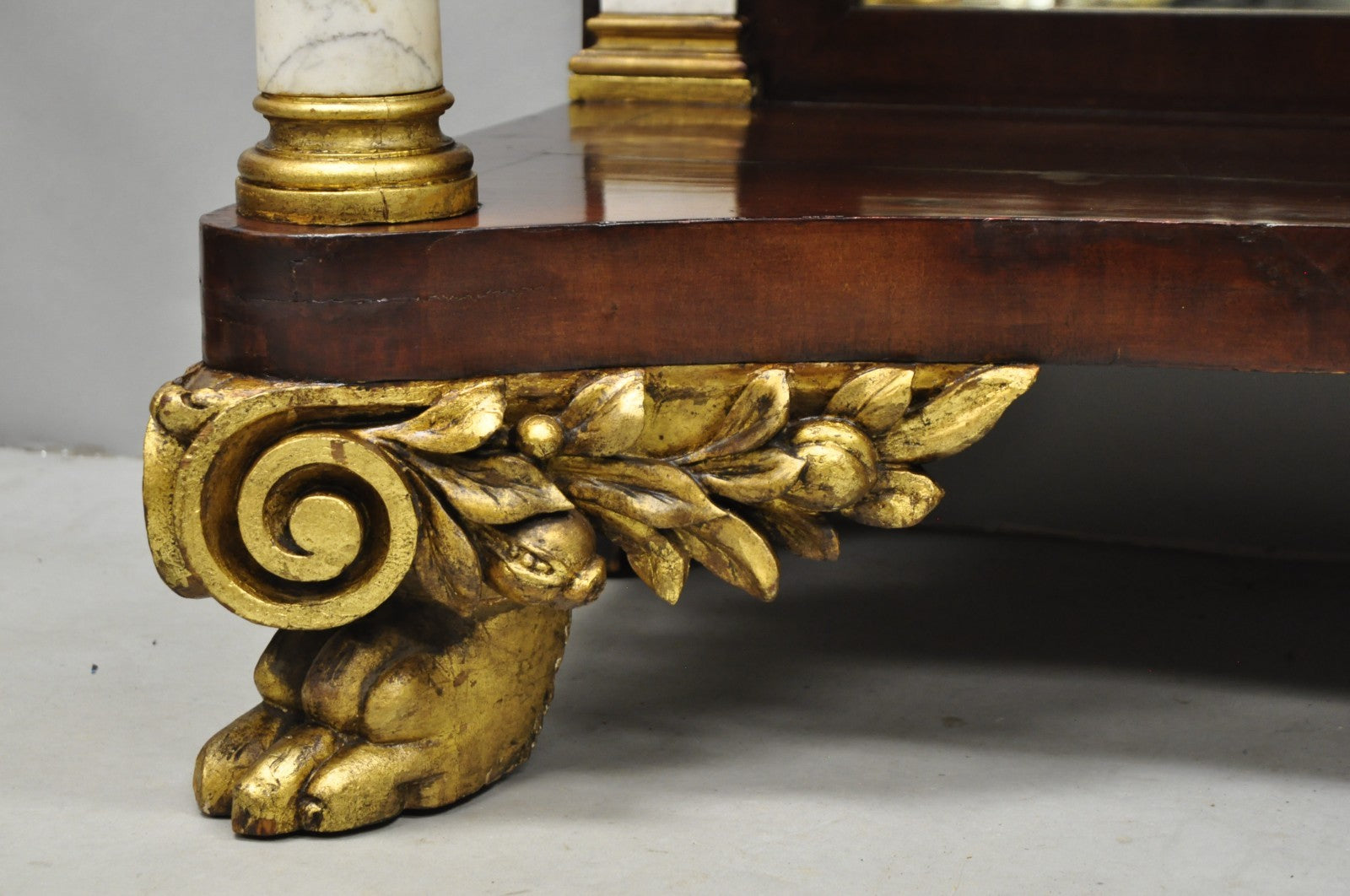 Antique American New York Classical Marble Top Mahogany Console Pier Table