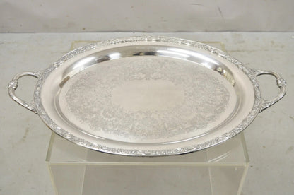Antique Victorian Rose WM Rogers & Son Oval Silver Plated Serving Platter Tray