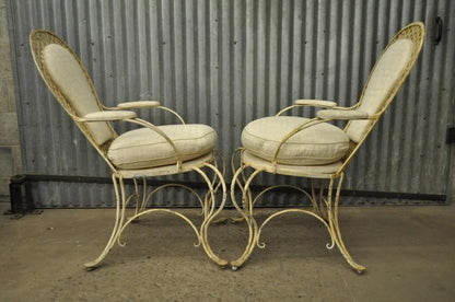 Vintage French Country Wrought Iron Lattice Scrolling Arm Chairs (A) - Pair