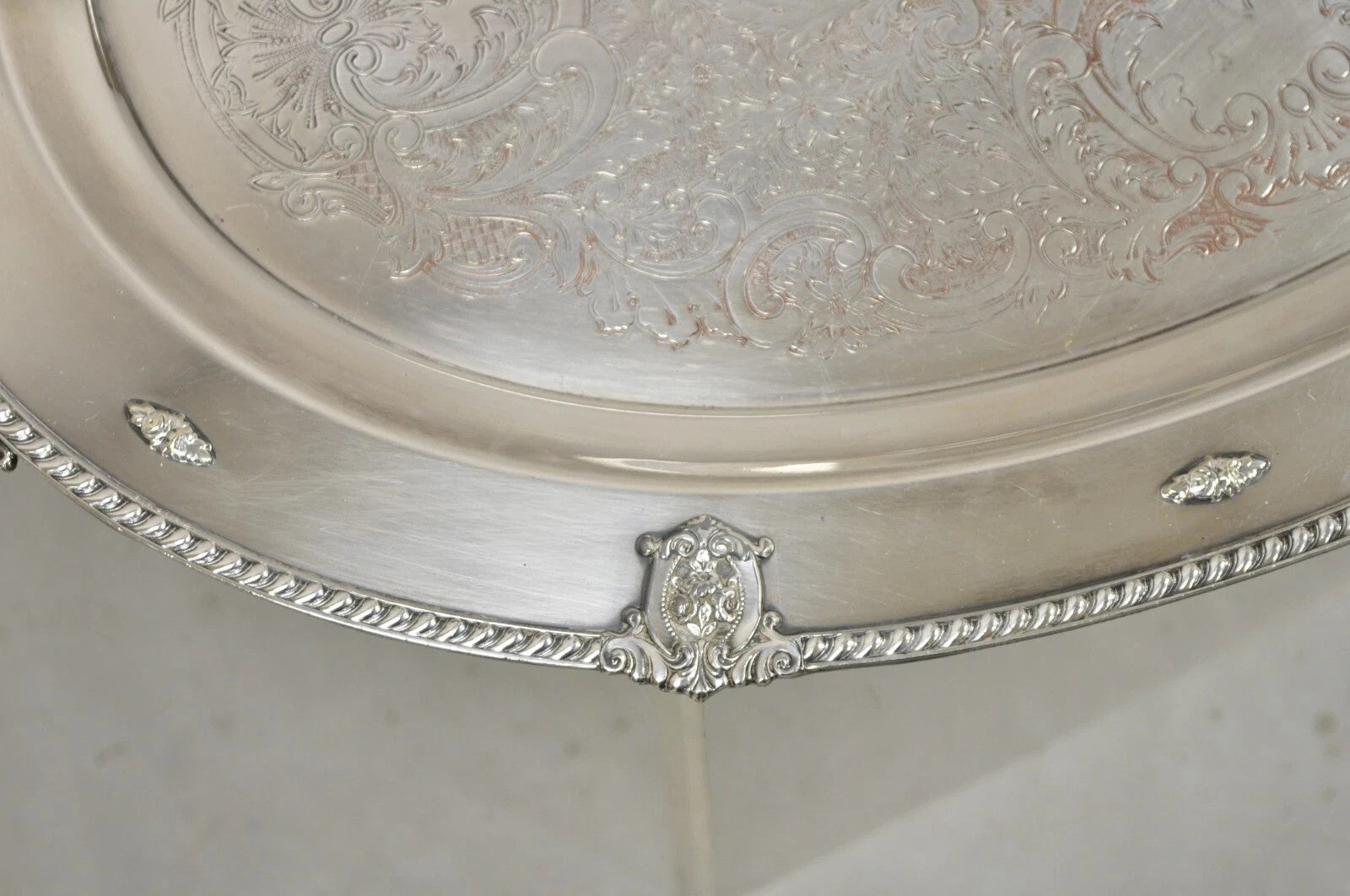Vintage Rose Point by Wallace 24" Silver Plated Victorian Oval Bar Platter Tray