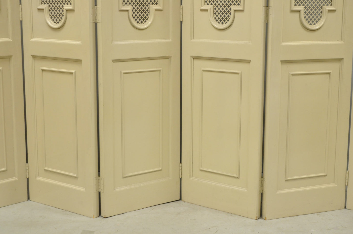 Vintage Lrg Hollywood Regency 92" Tall 6 Panel Bone Lacquer Room Divider Screen
