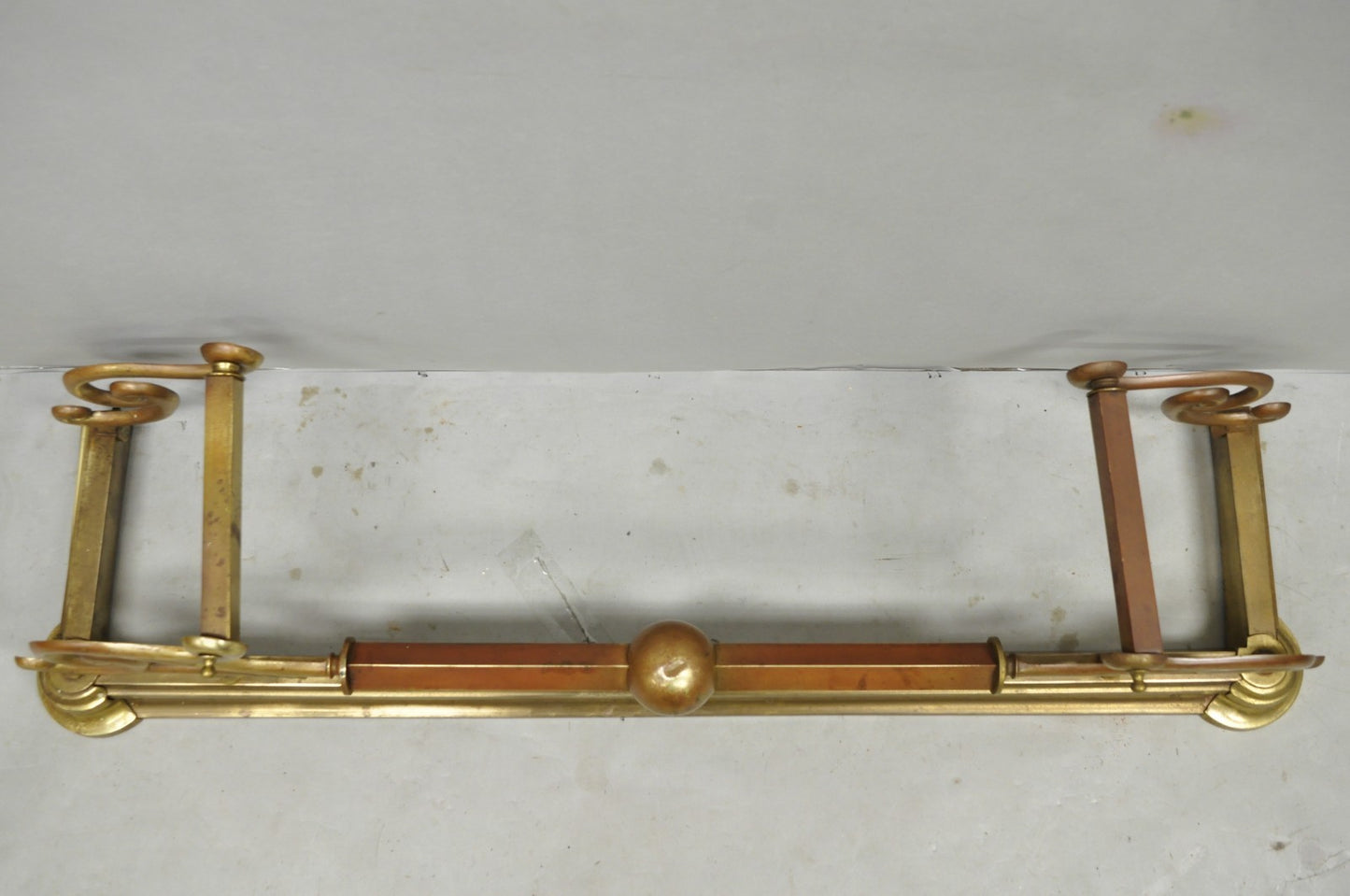 Antique Victorian Art Nouveau Patinated Brass Scrolling 51" Fireplace Fender