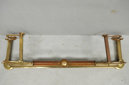 Antique Victorian Art Nouveau Patinated Brass Scrolling 51" Fireplace Fender