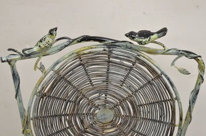 French Country Style Iron and Wood Reed Green Bistro Side Chair with Birds