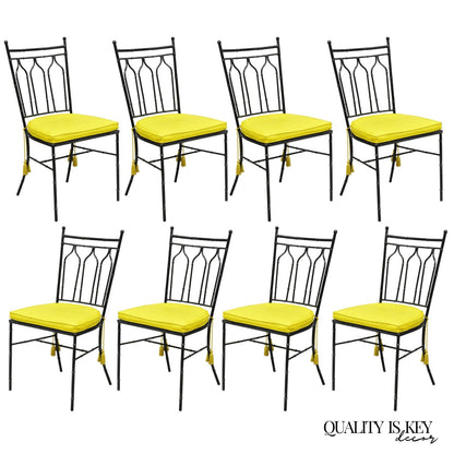Vintage Salterini Hollywood Regency Wrought Iron Faux Bamboo Dining Chair, Set 8