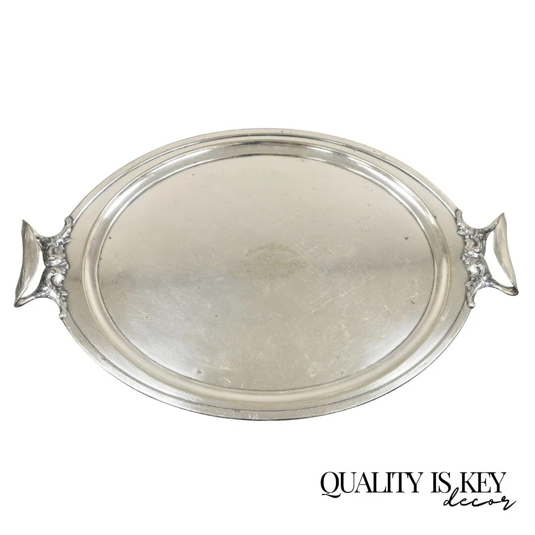 Antique Meriden B Co. Victorian Silver Plated Oval Serving Platter Tray Engraved