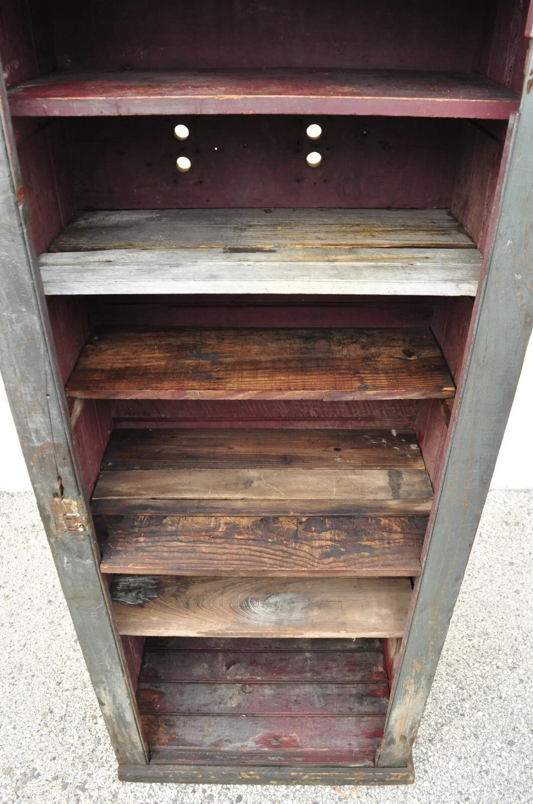 Antique American Primitive Blue Green Distress Painted Bookcase Cupboard Cabinet