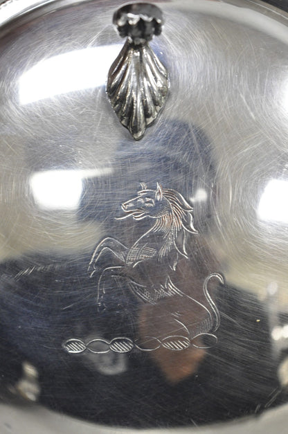 Vintage Sheffield Co Silver Plated Hinged Lid "Horse" Silent Butler w/ Broom