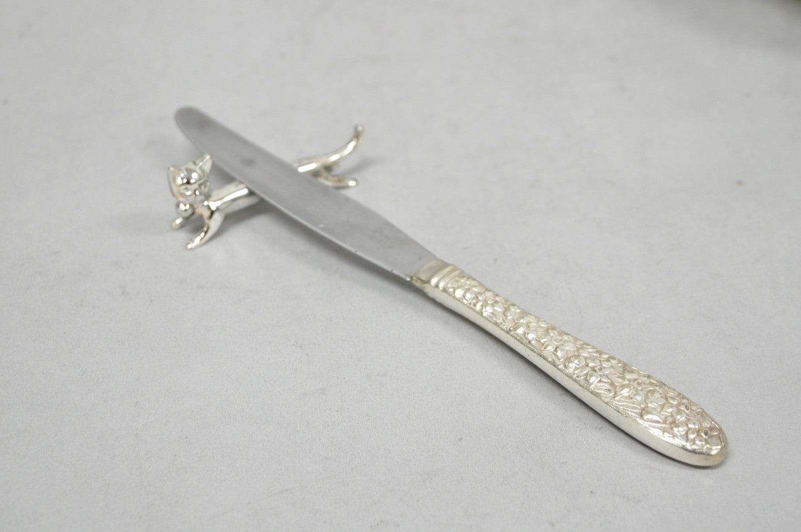 Vintage Art Deco Small Silver Plated Metal Figural Cat Knife Rests - Set of 5