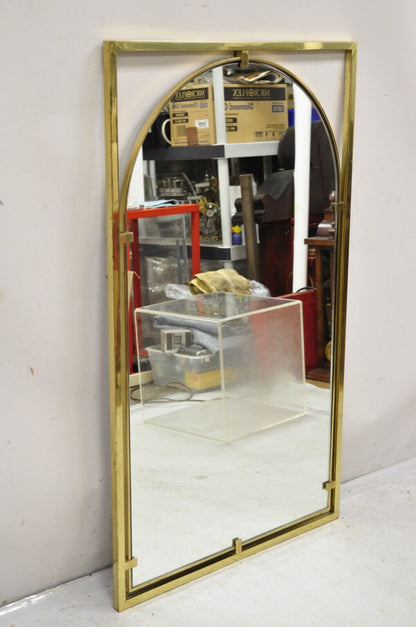 John Stuart Hollywood Regency Brass Frame Arched Glass Modernist Wall Mirror