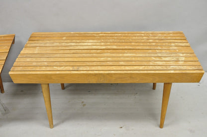 Vintage Mid Century Modern 36" Wood Slat Bench Coffee Table Side Table - a Pair