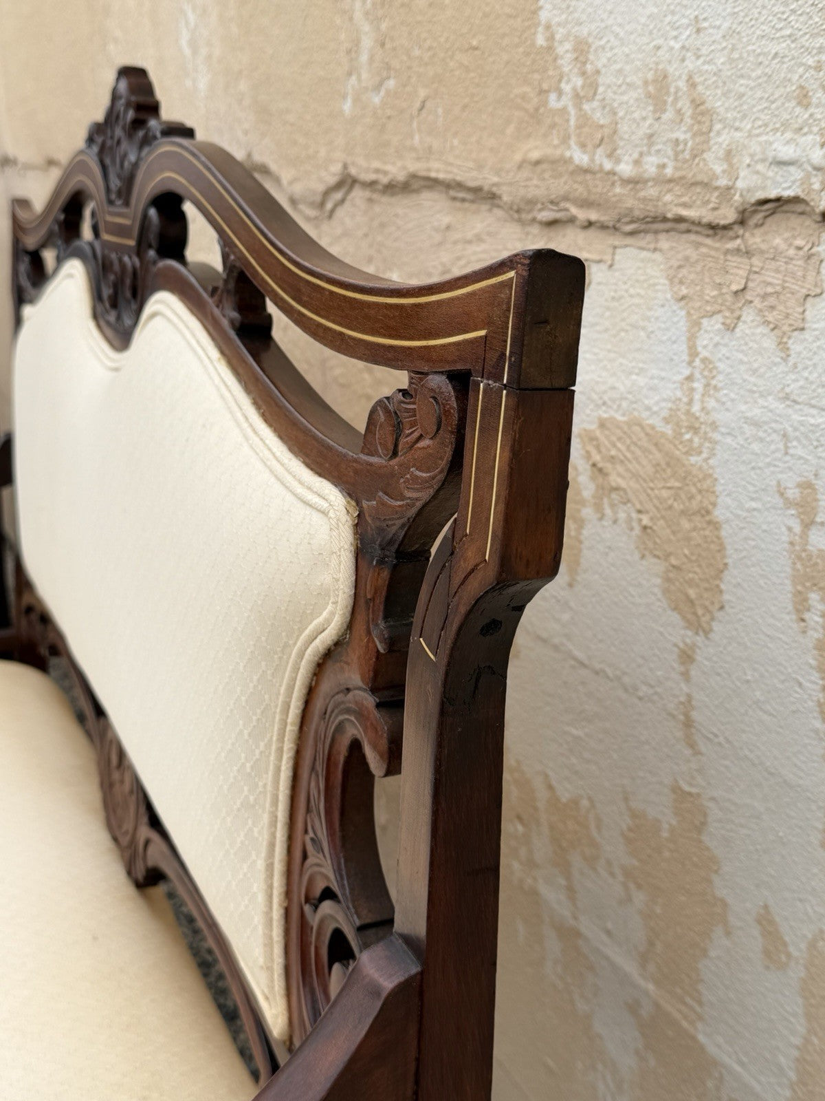 Antique Victorian Carved Mahogany Inlaid Parlor Set Sofa and 4 Chairs - 5 Pcs