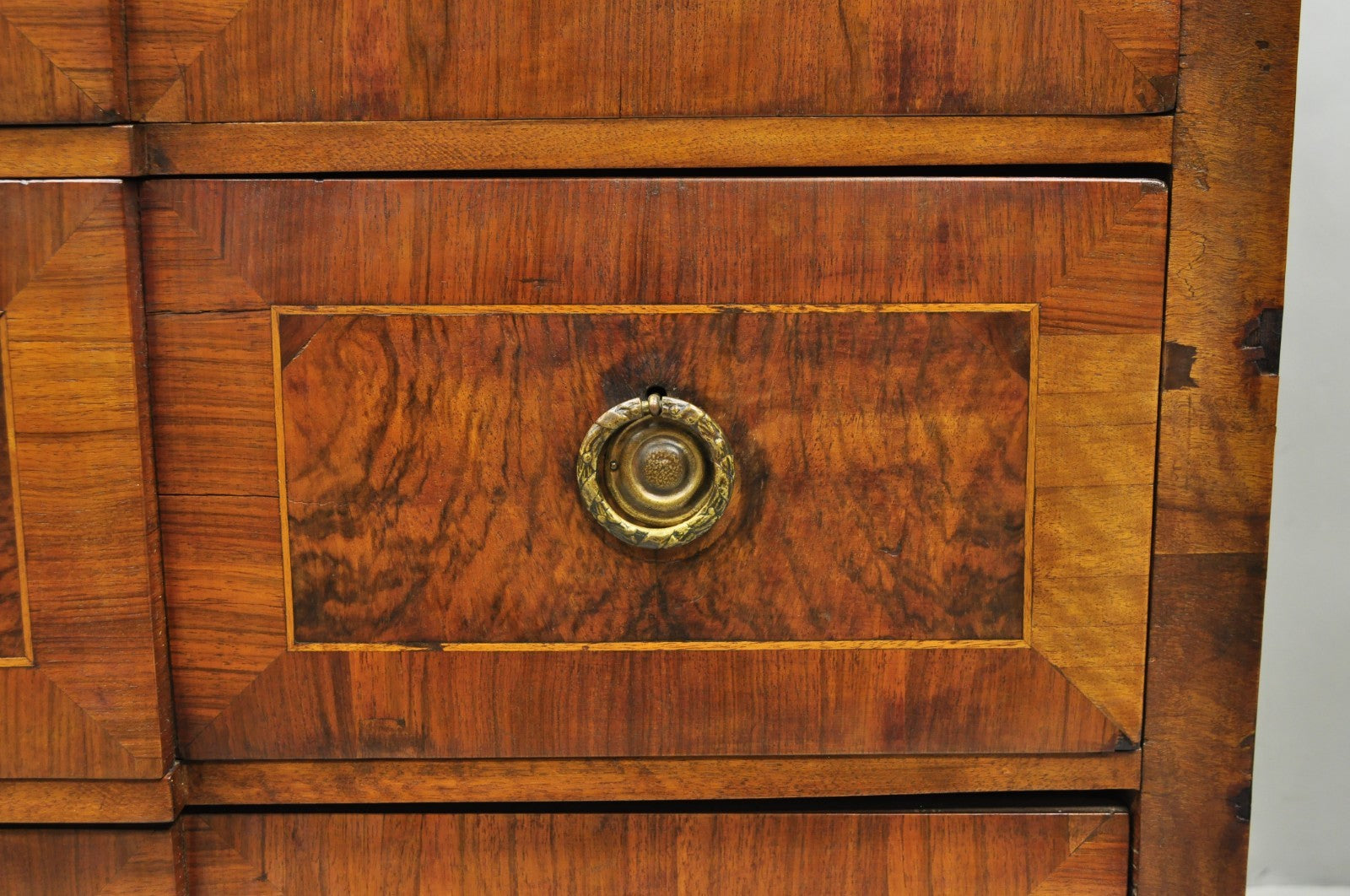 Antique Italian Biedermeier Burr Walnut 3 Drawer Commode Dresser Chest of Drawer