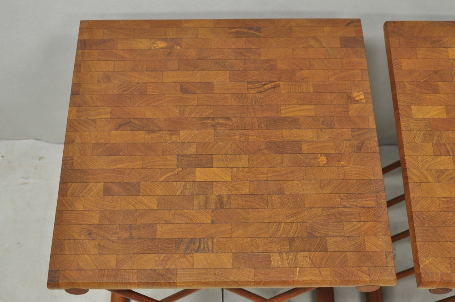 Mid Century Danish Modern Mandalay Teak Folding Campaign Style Side Tables Pair