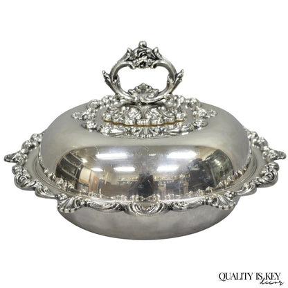 Vintage W&SB Victorian Silver Plated Ornate Round Lidded Vegetable Serving Dish