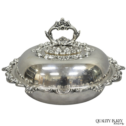 Vintage W&SB Victorian Silver Plated Ornate Round Lidded Vegetable Serving Dish
