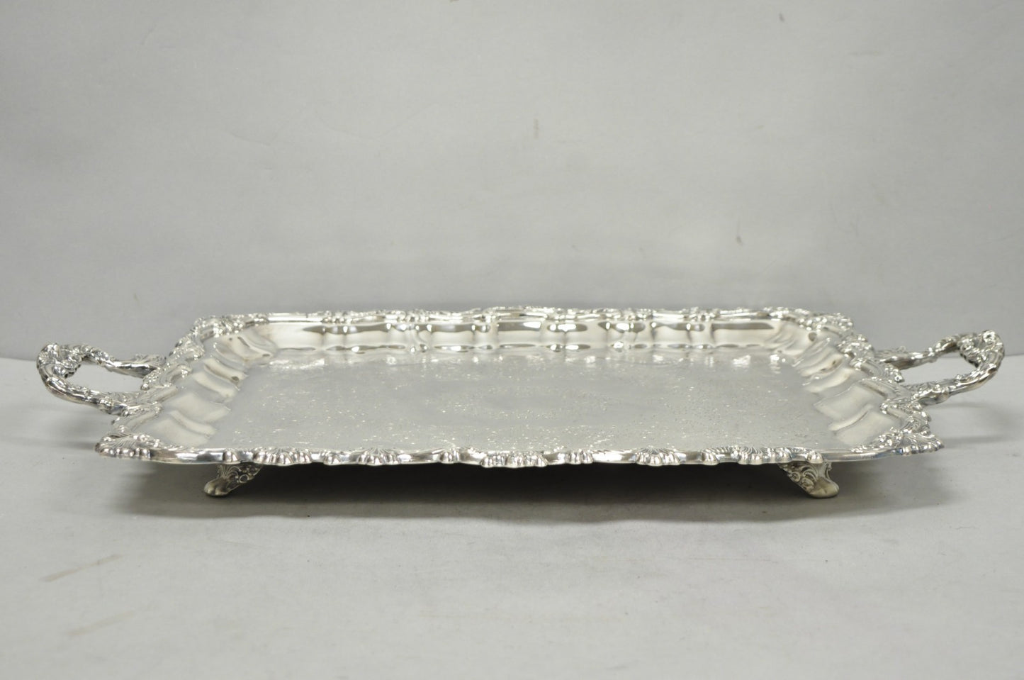 Vintage Victorian Silver Plated Footed Twin Handle Serving Platter Bar Tray