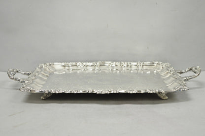 Vintage Victorian Silver Plated Footed Twin Handle Serving Platter Bar Tray