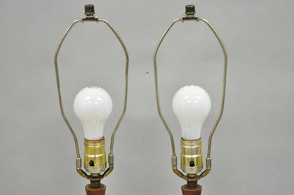 Vintage Mid Century Modern Petite Ceramic Pottery & Walnut Table Lamps - a Pair
