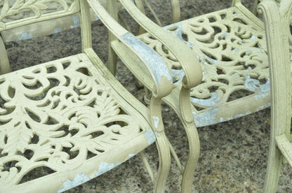 Cast Aluminum Leafy Scroll Outdoor Patio Dining Arm Chairs - Set of 4