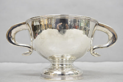 Antique Regency Silver Plated Thick Twin Handle Hand Hammered Trophy Cup Bowl