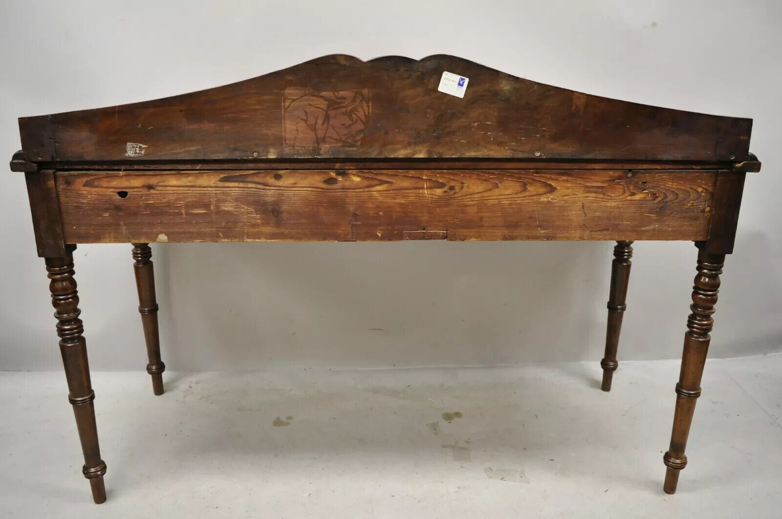 Antique English Regency Carved Crotch Mahogany Sideboard Buffet Console Table