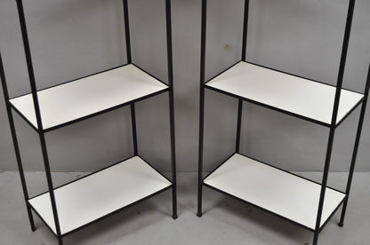 Vintage Mid Century Modern Narrow Arched Wrought Iron Etagere Bookcase - a Pair