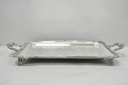 Vintage WM Rogers 290 Silver Plated Twin Handle Footed Bar Serving Platter Tray