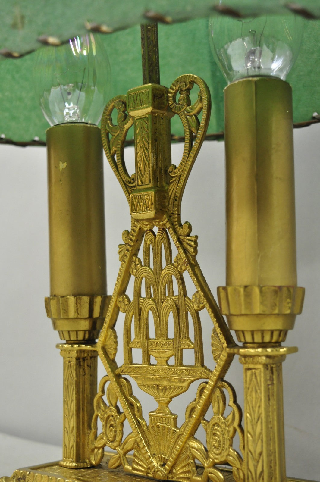 Antique Art Deco Art Nouveau Gold Gilt Metal Student Desk Lamp w/ Green Shade